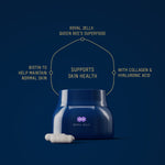Blue jar with text on a dark blue background