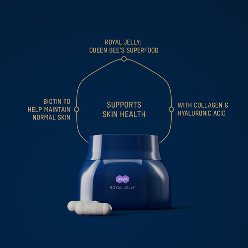 Blue jar with text on a dark blue background